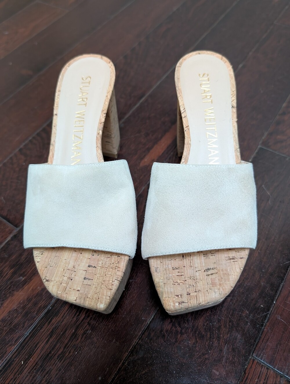 Stuart Weitzman Squarehigh Platform Slide Mule Sandal - Light Beige/Cork